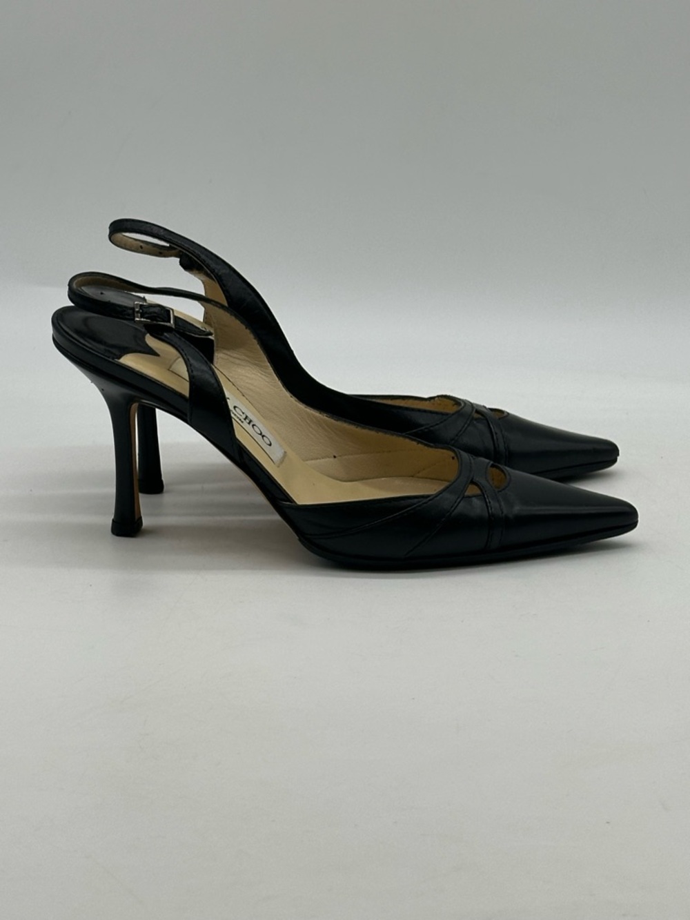 Jimmy Choo Black Leather Slingback Pointed Toe Heels
